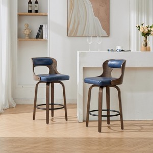 SEYNAR PU Leather 360 Degree Swivel Open Back Bar Stools Wood Legs Set of 2 - 1 of 4