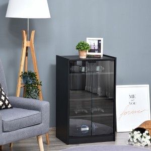 5-Tier Media Stand Cabinet with Tempered Glass Doors, Adjustable Shelves & Cable Management  Distressed Black TV Storage Unit - 1 of 3