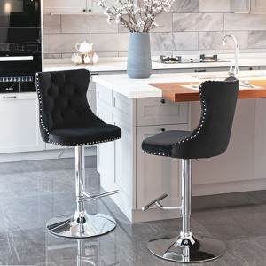 Kumasinova 25"-33" Swivel Bar Stools with Tufted High Back,Luxury Velvet Counter Height Back Stools with Gas Lift & Silver-Plating Footrest - 1 of 4