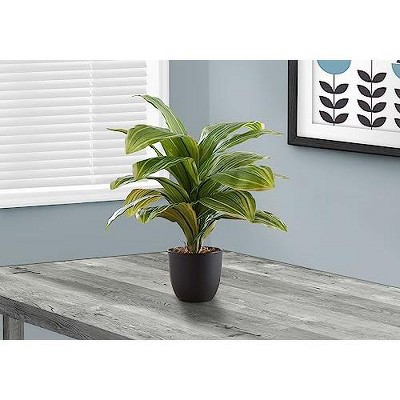 Monarch Specialties Artificial Plant 17 inch Tall Dracaena Indoor Faux Fake Table Greenery Potted Real Touch Decorative Green Leaves Black Pot