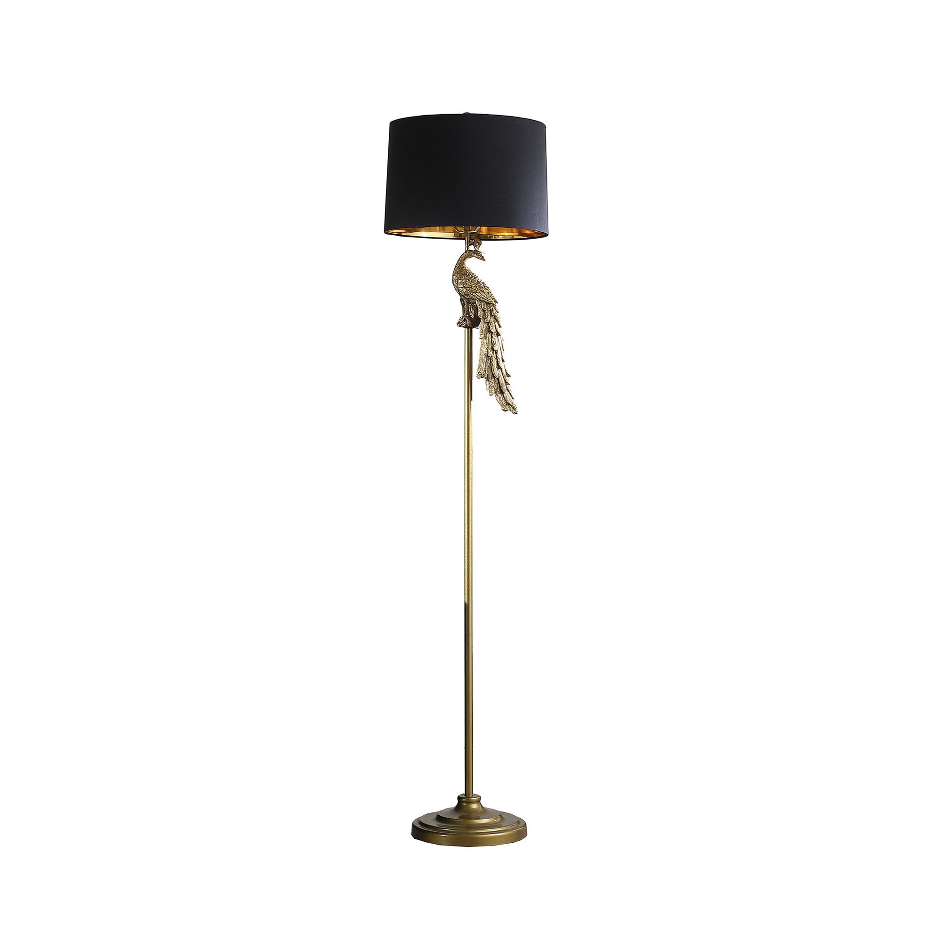 HomeRoots 65" Gold And Black Floor Lamp With Black Fabric Drum Shade