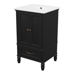 ChicFurnit Bathroom Storage Cabinets Bathroom Floor Storage Cabinet Functional Bathroom Cabinet with Drawer for Bathroom, Black, 20"*18.5"*34.4" - 1 of 4