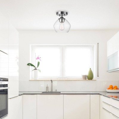 Harrow 9" Chrome Semi-Flush Mount with Curved Clear Glass Shade