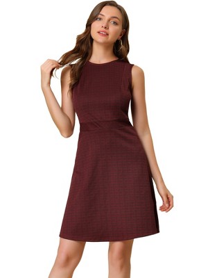INSPIRE CHIC Women's Plaid Sleeveless Fit A-Line Houndstooth Work Mini Dress