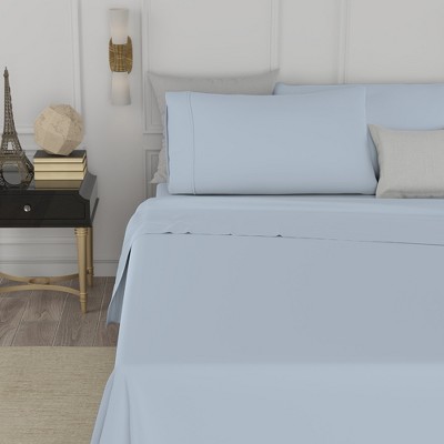 Twin XL Blue Cotton Blend Percale Sheet Set