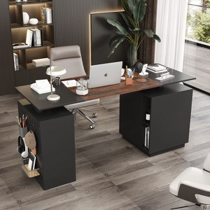 FUFU&GAGA Black Height - adjustable Desk: Ergonomic Adjustment, Ample Storage, Modern Style - 1 of 4