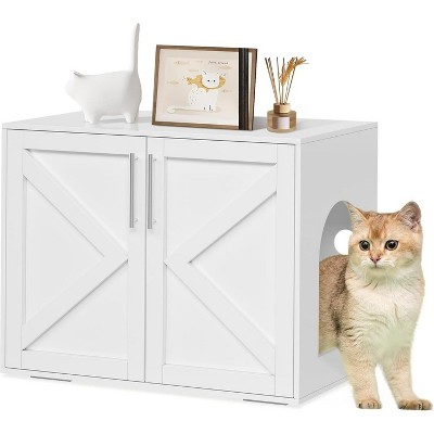 Homhougo Cat Litter Box Enclosure, Cat Litter Cabinet Furniture with Side Table & Storage for  Cats