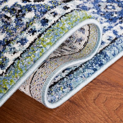 Antique Patina Blue Square Synthetic Area Rug - 6'7" x 6'7"