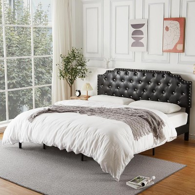 Whizmax Bed Frame, with Pu Leather Upholstered Headboard, Metal Support, No Box Spring Needed, Noise Free, Under Bed Storage, Easy Assembly, Black