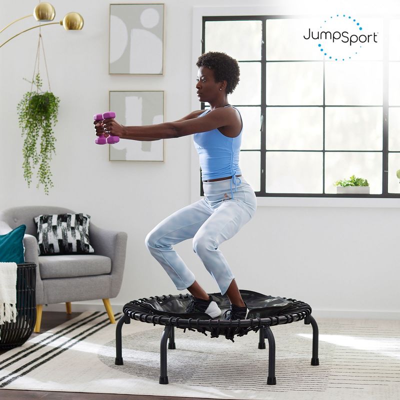 JumpSport 220 In Home Cardio Fitness Rebounder Mini Trampoline with Premium Bungees and Workout DVD, Safe, Sturdy and Gentle on the Body, Black, 5 of 7