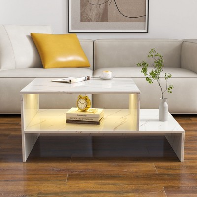 NicBex Unique Architectural Shape Coffee table for Living Room Modern Center Table with Storage