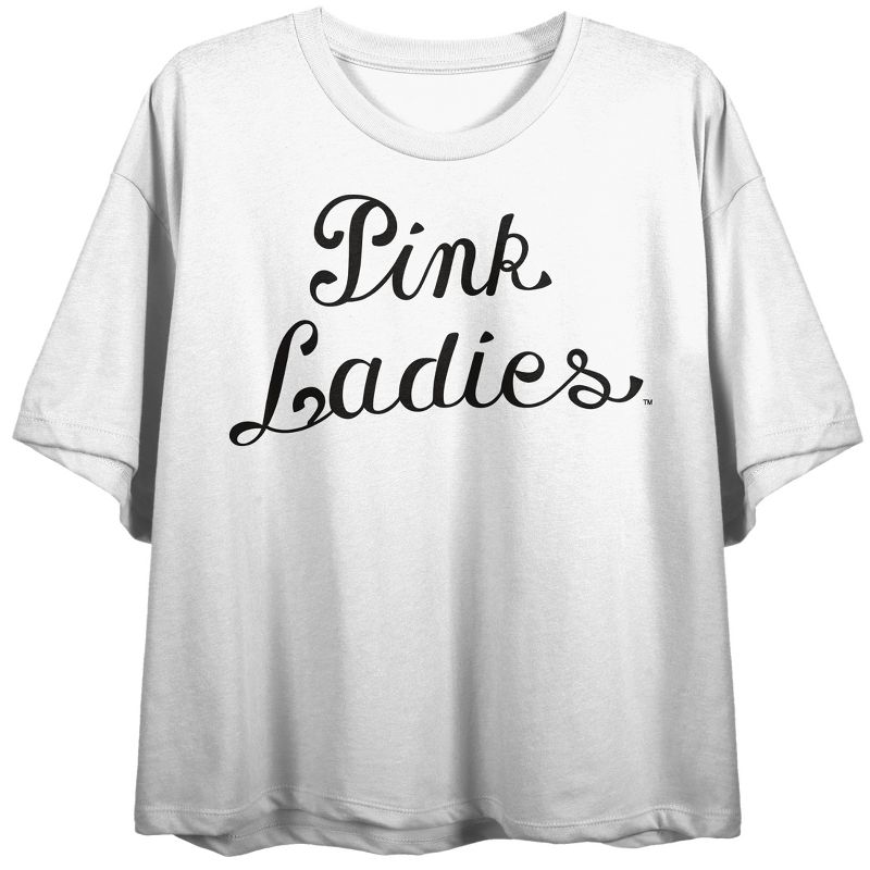 Grease Pink Ladies Logo Crew Neck Short Sleeve White Women's Crop Top, 1 of 3