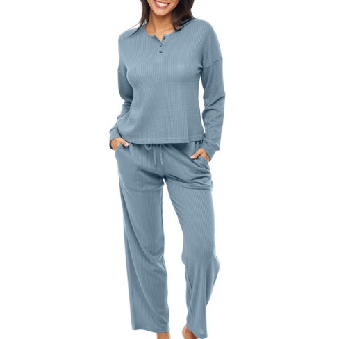 Women's Thermal Ribbed Knit Long Sleeve Top And Pants Pajama Set