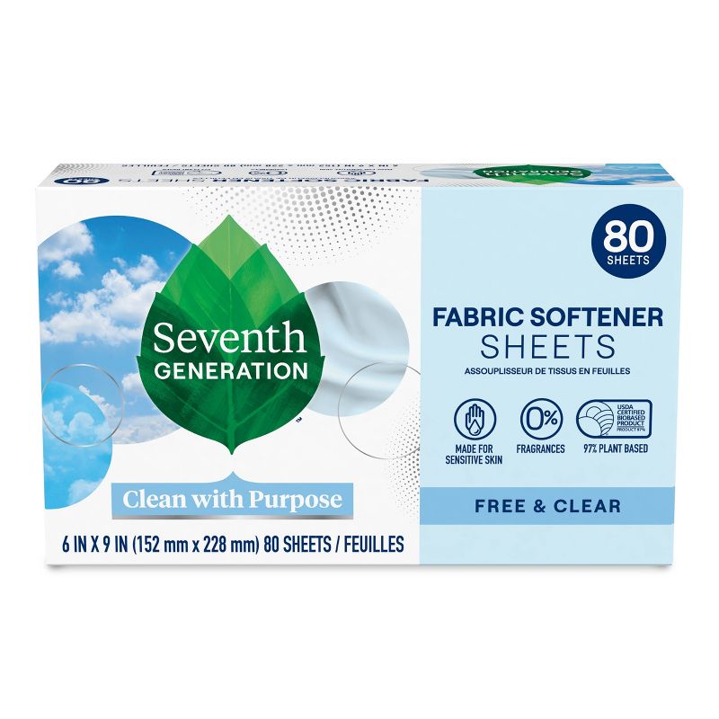 Seventh Generation Fabric Softener Sheets Free &#38; Clear - 80ct, 3 of 8