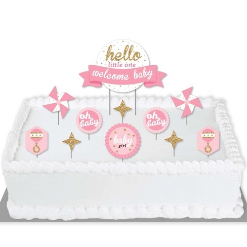 Big Dot Of Happiness Hello Little One Pink And Gold Girl Baby Shower Cake Decorating Kit Welcome Baby Cake Topper Set 11 Pieces Target