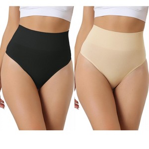 Allegra K Women's High-Waisted Invisible Stretchy Comfortable Thong 2 Packs - 1 of 4