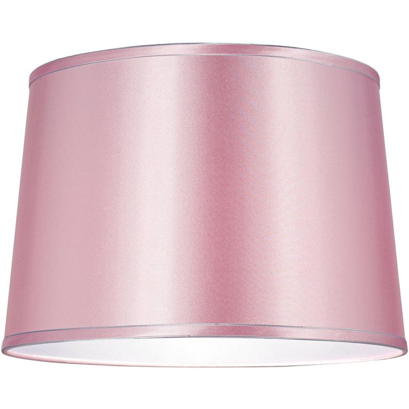 Springcrest Sydnee Pale Pink Satin Medium Drum Lamp Shade 14" Top x 16" Bottom x 11" Slant (Spider) Replacement with Harp and Finial, 3 of 8