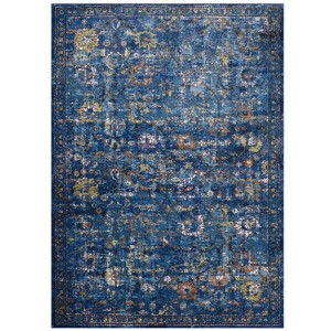 Modway Minu Distressed Floral Lattice 8x10 Area Rug - Dark Blue, Yellow and Orange,  100% Polypropylene ,  Tight Low Pile Weave - 1 of 4