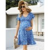 Women's Maternity Smocked Short Sleeve Summer Dress V Neck Boho Ruffle Casual Swing Midi Dress Baby Shower Photoshoot - 3 of 4