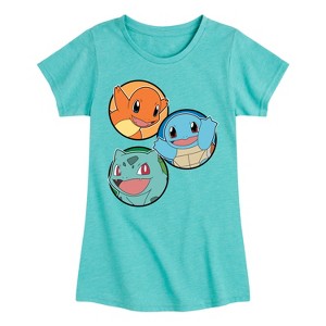 Girls' - Pokémon - Squirtle, Bulbasaur, & Charmander Group Fitted Short Sleeve Graphic T-Shirt - 1 of 4