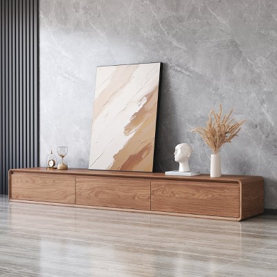 Modern TV Stands, Natural Wood Texture, Media Console with 3 Drawers