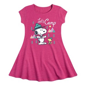Girls' - Peanuts - Snoopy Camping Fit & Flair Cap Sleeve Graphic Dress - 1 of 4