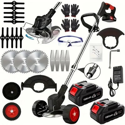 Cordless Electric Weed Wacker Portable Grass Trimmer w/3 Blade Types & 2 High Capacity Batteries Powerful Lawn Mower for Garden Yard Lawn Maintenances