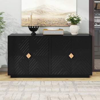 60" Modern Functional Large Storage Space Sideboard with Wooden Triangular Handles and Adjustable Shelves 4M - ModernLuxe