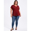 GRACE & GRANDEUR Women's Plus Size Front Pleated V Neck Slit Sleeve Cold Shoulder Summer Blouses - 2 of 4