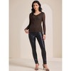INSPIRE CHIC Women's Semi Sheer Long Sleeve Ruched V Neck Sequin Panel Casual Party Shirt - 2 of 4