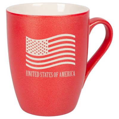 Elanze Designs United States of America Flag 10 Ounce Ceramic Laser-Etched Engraved Drinkware Mug, Metallic Crimson Red