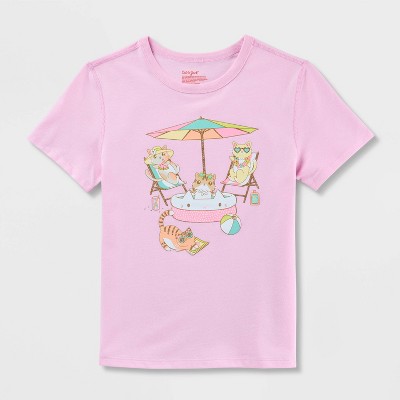 Kids' Adaptive Short Sleeve 'Beach Cats' Graphic T-Shirt - Cat & Jack™ Light Purple