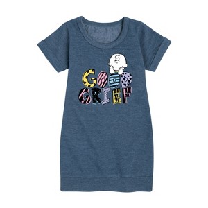 - Peanuts - Good Grief Charlie Brown Graphic Short Sleeve Fleece Dress - 1 of 4