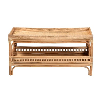 Lombok Natural Rattan Rectangular Coffee Table with Shelf