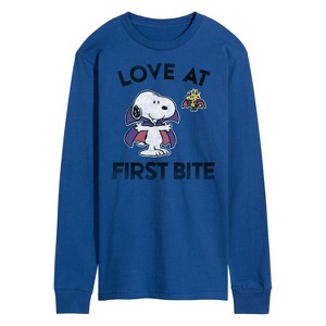 Men's - Peanuts - Love at First Bite Halloween Vampire Snoopy and Woodstock Long Sleeve Graphic T-Shirt - 1 of 4