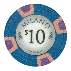 Slickblue 25-Count Milano 10g Clay Poker Chips, Real Casino Look, Compression Molded, Stylish Inlay Design, $10-$10,000 - 1 of 3