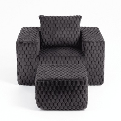 Resenkos Oversized Single Sofa with Ottoman, Reading Sofa Couch, Deep Seat Comfy Cloud Couch with Ottoman for Living Room, Bedroom Corduroy