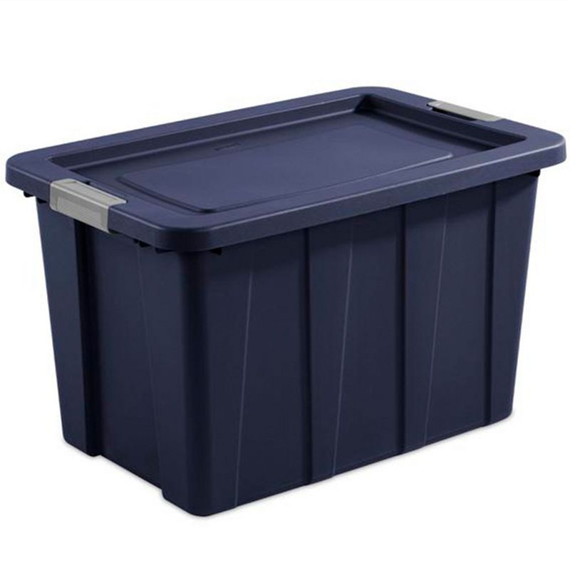 Sterilite Tuff1 30 Gallon Plastic Stackable Basement Garage Attic Storage Organizer Tote Container Bin with Latching Lid, Dark Indigo Blue (16 Pack), 2 of 7