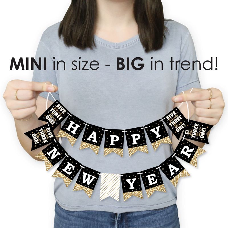 Big Dot of Happiness Hello New Year - NYE Party Mini Pennant Banner - Happy New Year, 3 of 8