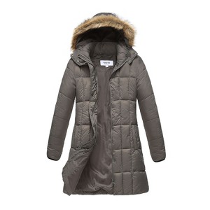 Haute Edition Women's Mid-Length Puffer Parka Coat with Faux Fur-lined Hood - 1 of 3