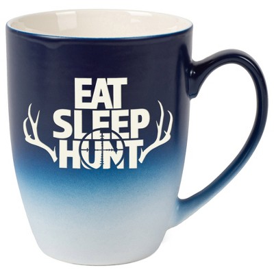 Elanze Designs Eat Sleep Hunt Two Toned Ombre Matte Navy Blue and White 12 ounce Ceramic Stoneware Coffee Cup Mug