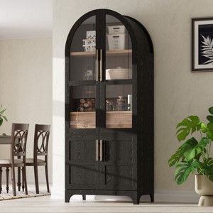 71" MDF Arched Pantry Cabinet with Glass Doors and Drawer,Kitchen Storage Cabinet with Adjustable Shelves,Farmhouse Cabinet for Dining Room-Koiai - 1 of 4