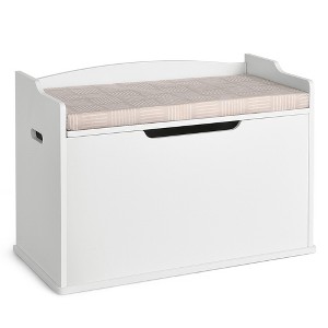 Costway Wooden Toy Box Kids Storage Chest Lift Top Bench Seat W/ Cushion & Safety Hinge - 1 of 4