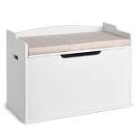 Costway Wooden Toy Box Kids Storage Chest Lift Top Bench Seat W/ Cushion & Safety Hinge