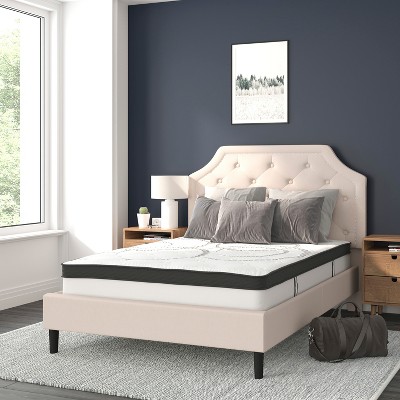 Brighton Full Size Beige Tufted Upholstered Bed with Nailhead Detail