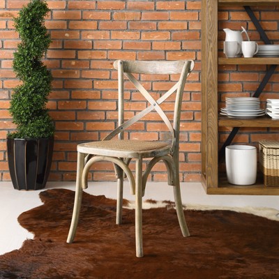 Rustic Gray Elm Wood Cross-Back Dining Side Chair