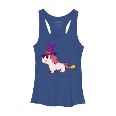 Women's Design By Humans Witch Unicorn Halloween T Shirt By thebeardstudio Racerback Tank Top