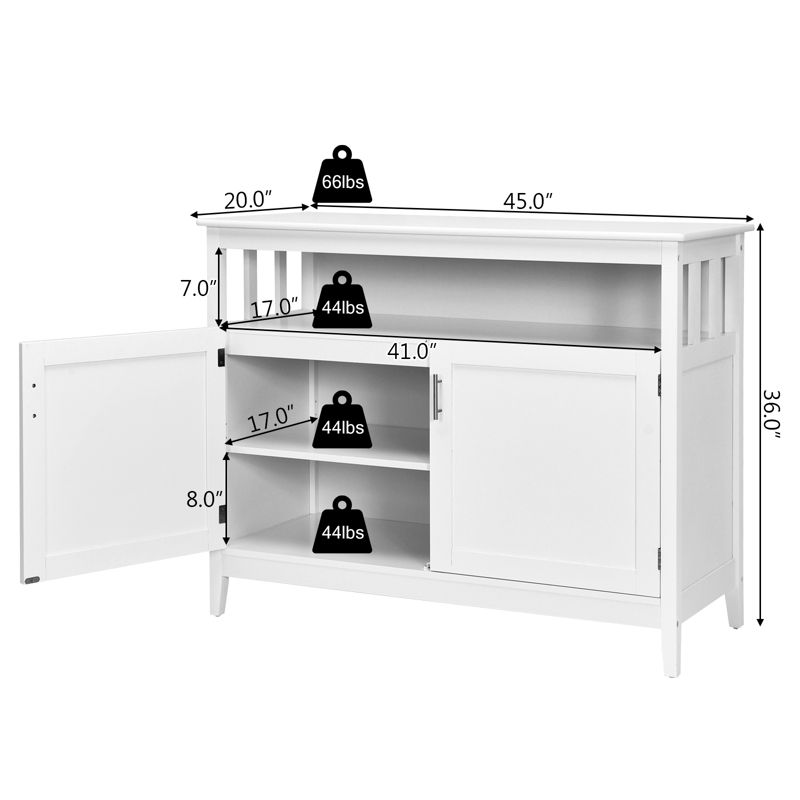 Tangkula Modern Kitchen Storage Cabinet Buffet Server Table Sideboard Dining Wood White, 4 of 10
