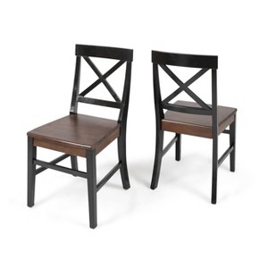 Set of 2 Roshan Farmhouse Acacia Dining Chairs Walnut/Black - Christopher Knight Home, Brown/Black
