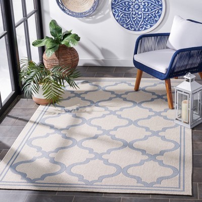 Blue Geometric Synthetic Washable Rectangular Area Rug